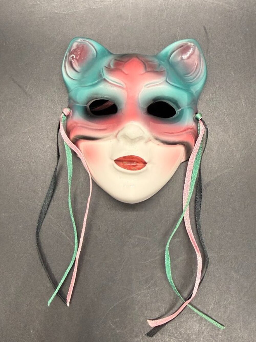 Vintage 1980s Clay Art Ceramic Woman Lady Mask Cat/ Fox Wall Masquerade 4.5”